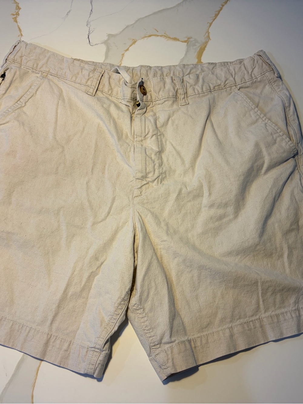 American Eagle Flex Linen Blend Drawstring Shorts Men Size 38 Beige Casual